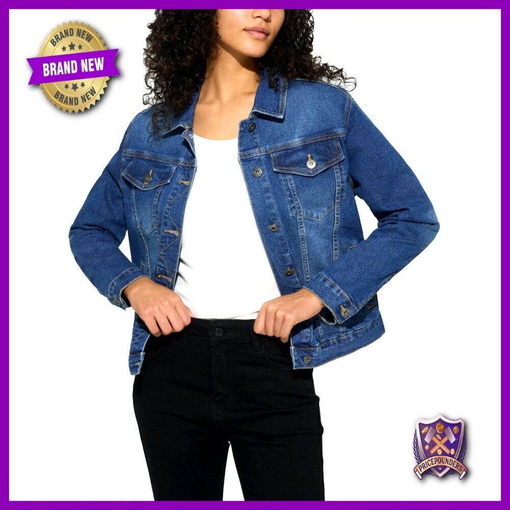 Classic Denim Jacket Stretchy Tailored Fit Vintage Distressed Trucker Style